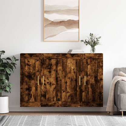 Wall Mounted Cabinets 2 pcs Engineered Wood Tube Gold Smoked oak