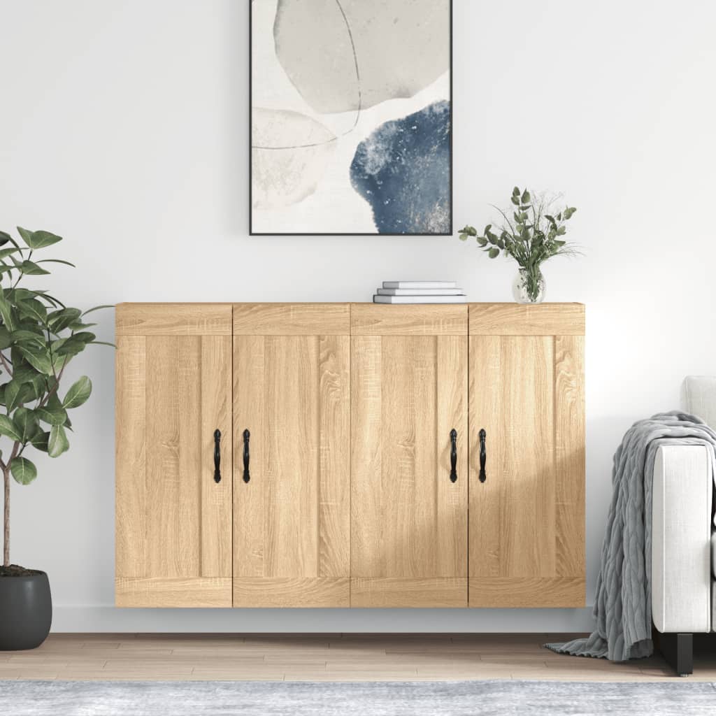 Wall Mounted Cabinets 2 pcs Engineered Wood Leaf Black Sonoma oak