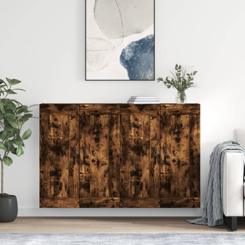 Wall Mounted Cabinets 2 pcs Engineered Wood Leaf Black Smoked oak