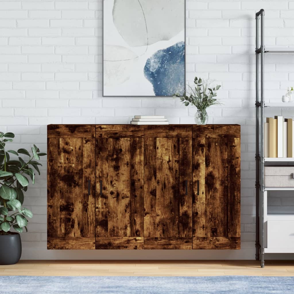 Wall Mounted Cabinets 2 pcs Engineered Wood U Shape Black Smoked oak