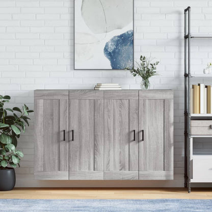 Wall Mounted Cabinets 2 pcs Engineered Wood U Shape Black Grey sonoma