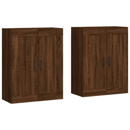 Wall Mounted Cabinets 2 pcs Engineered Wood Round Black Brown oak