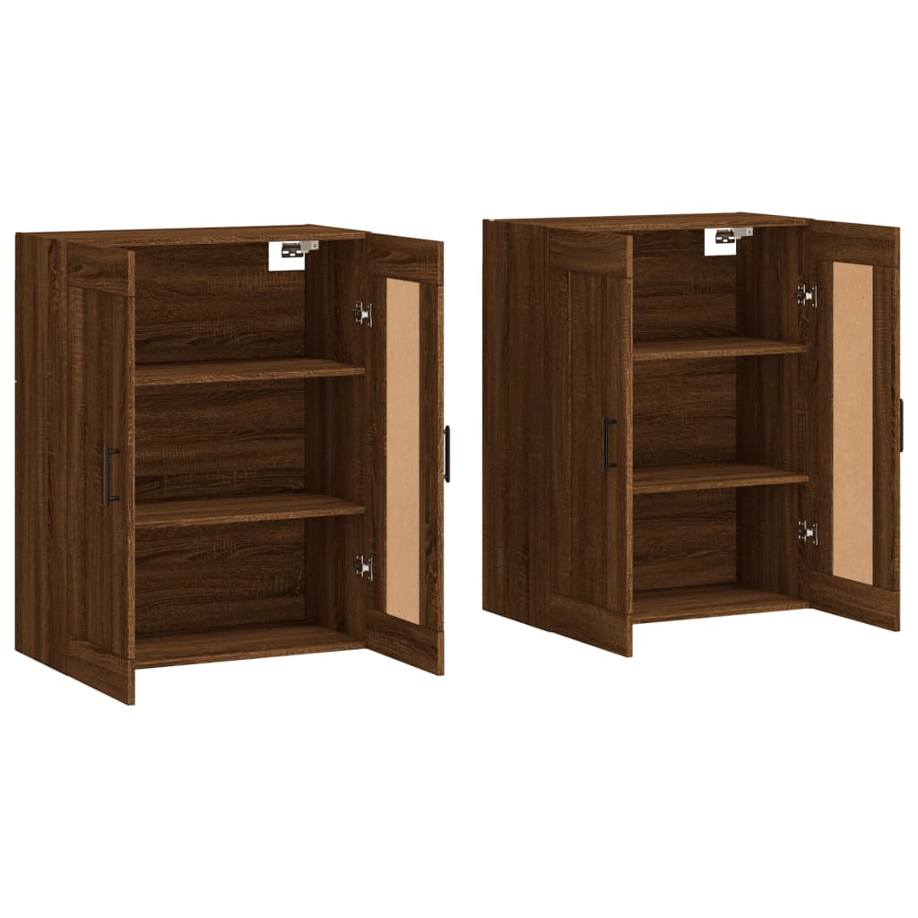 Wall Mounted Cabinets 2 pcs Engineered Wood Round Black Brown oak