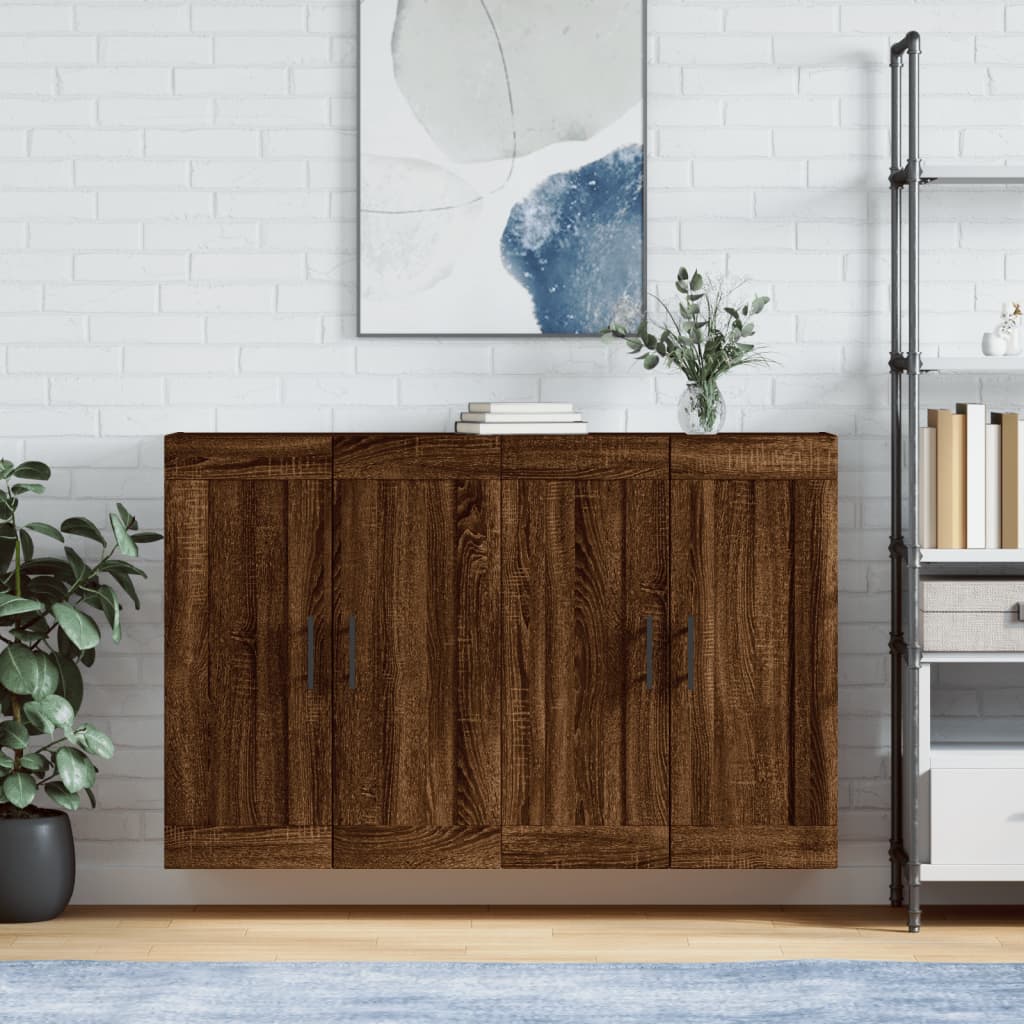 Wall Mounted Cabinets 2 pcs Engineered Wood Tube Black Brown oak