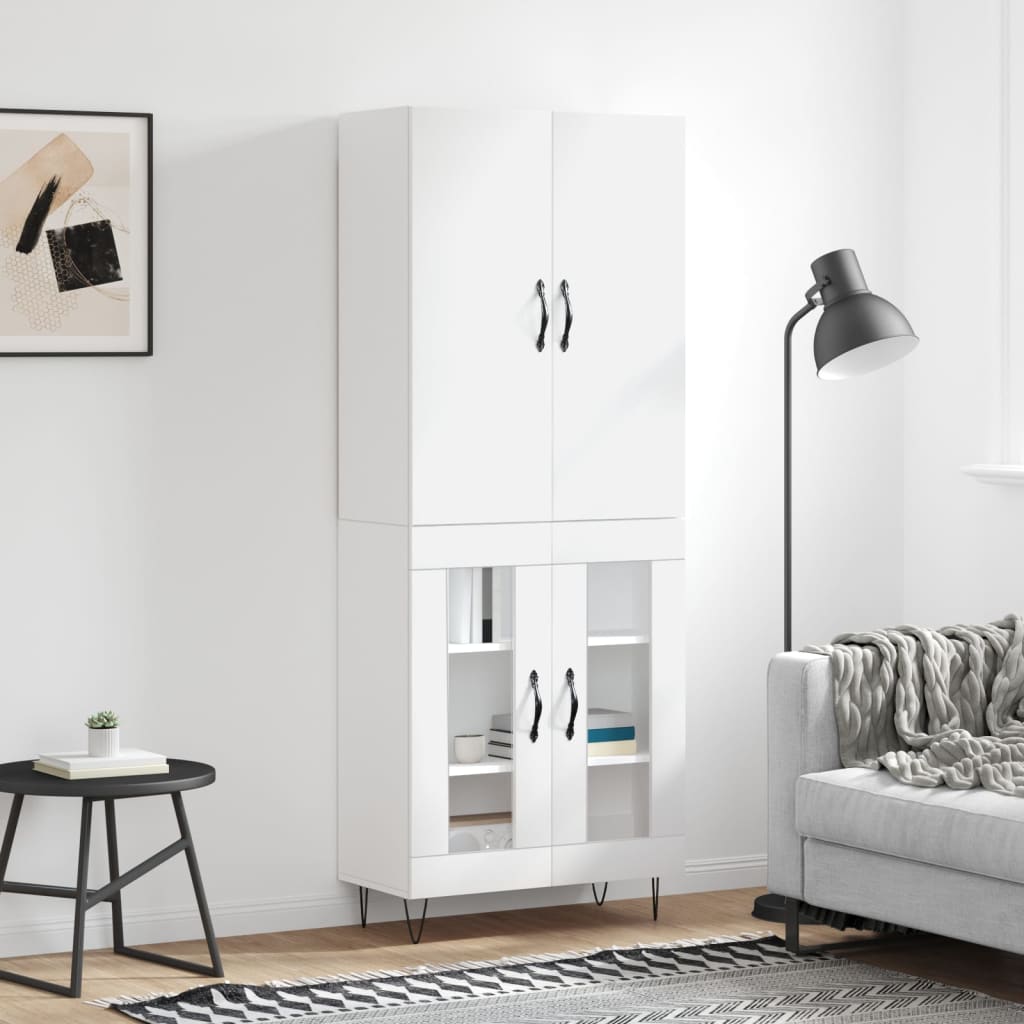 Highboard 69.5x34x180 cm Engineered Wood 2 Glass Doors White