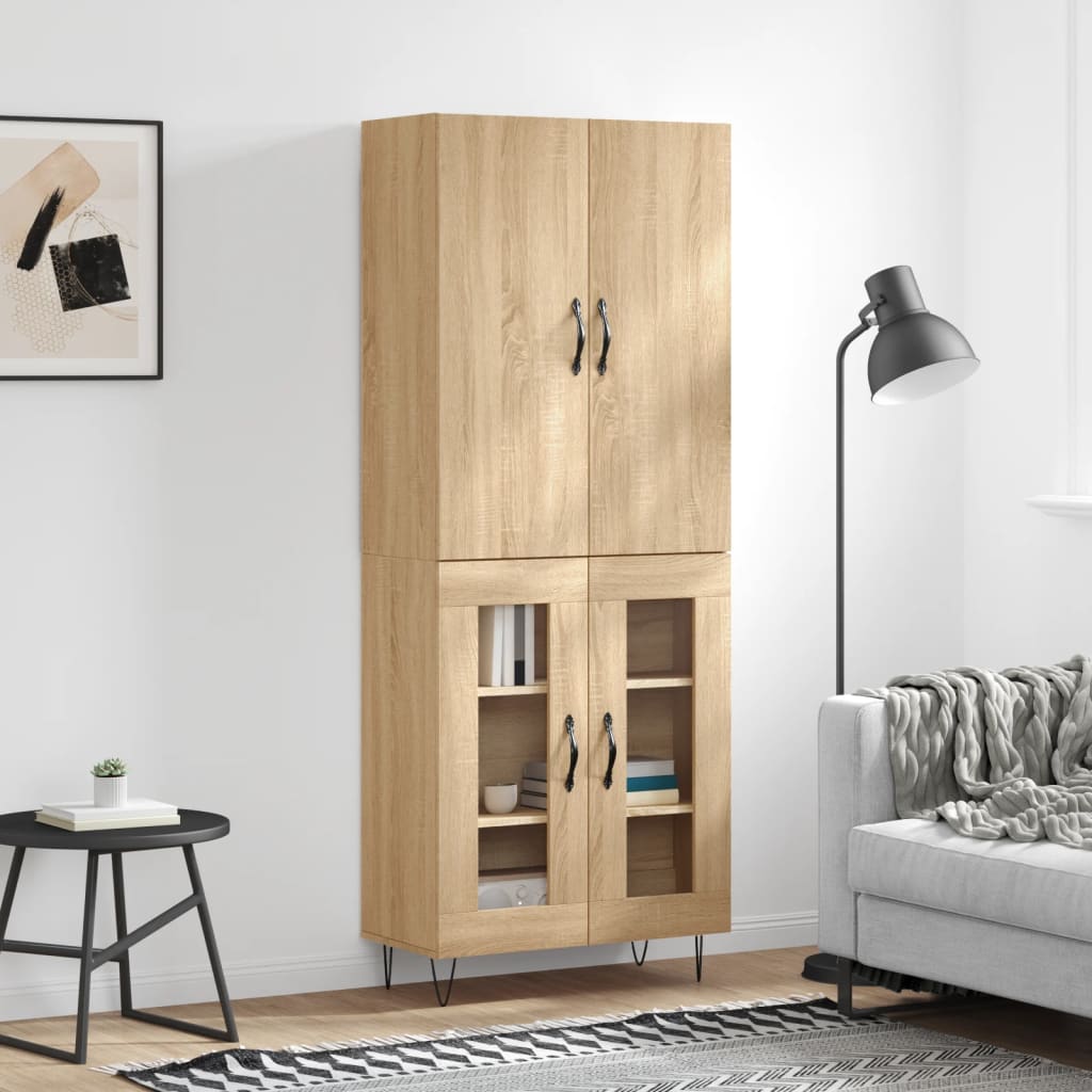Highboard 69.5x34x180 cm Engineered Wood 2 Glass Doors Sonoma oak
