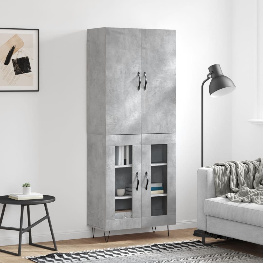 Highboard 69.5x34x180 cm Engineered Wood 2 Glass Doors Concrete grey