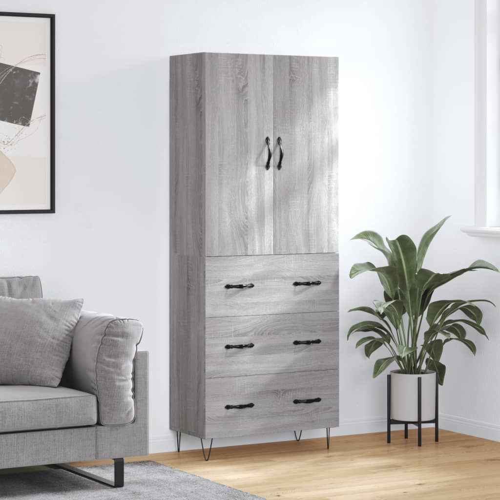 Highboard 69.5x34x180 cm Engineered Wood 3 Drawers Grey sonoma