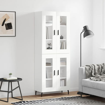 Highboard 69.5x34x180 cm Engineered Wood 2 Glass Doors White