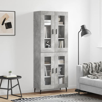Highboard 69.5x34x180 cm Engineered Wood 2 Glass Doors Concrete grey