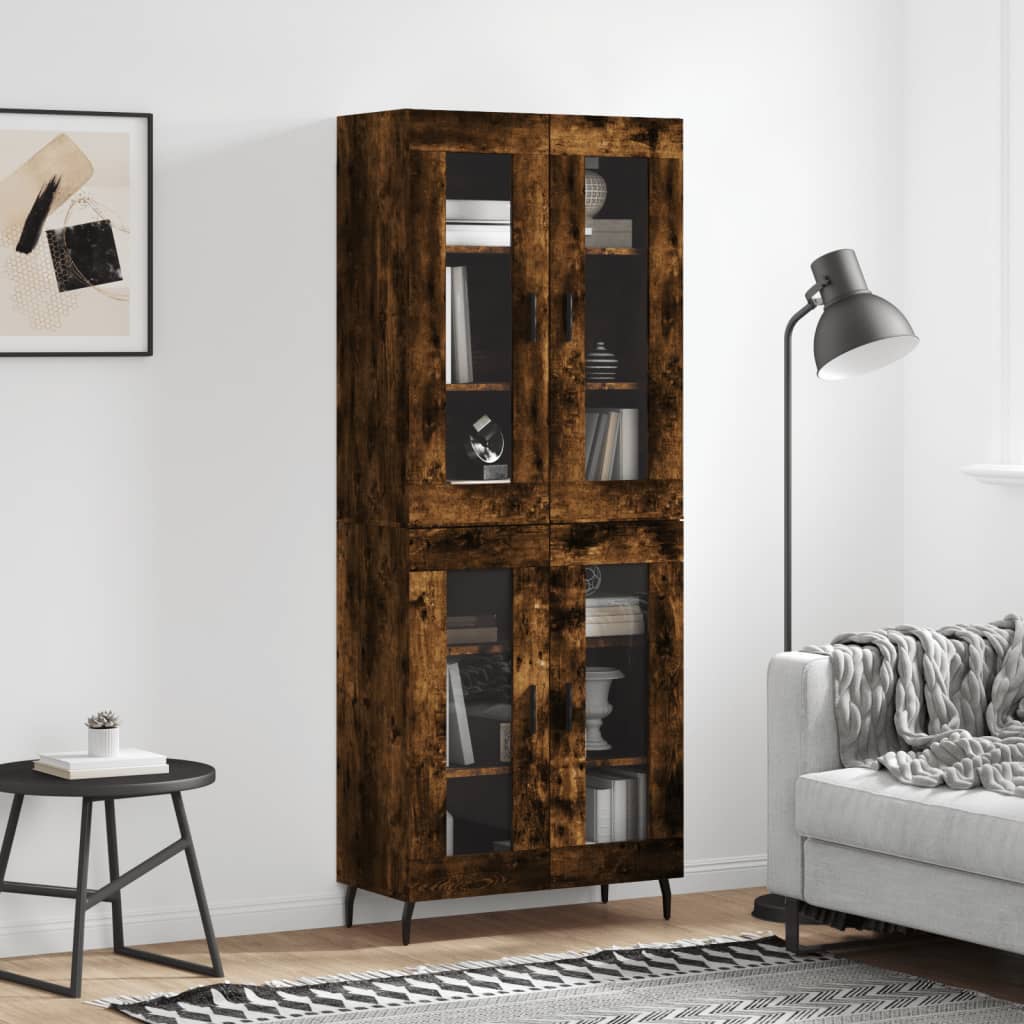 Highboard 69.5x34x180 cm Engineered Wood 2 Glass Doors Smoked oak