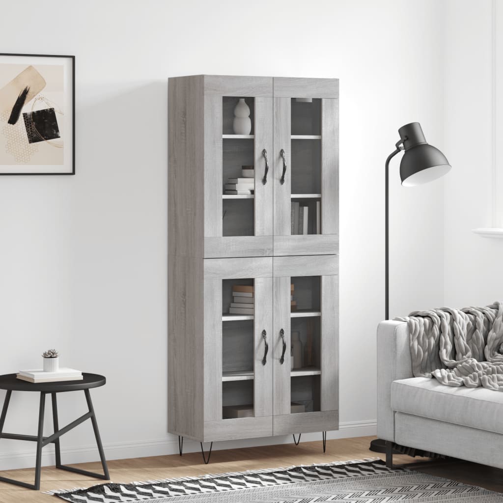 Highboard 69.5x34x180 cm Engineered Wood 2 Glass Doors Grey sonoma