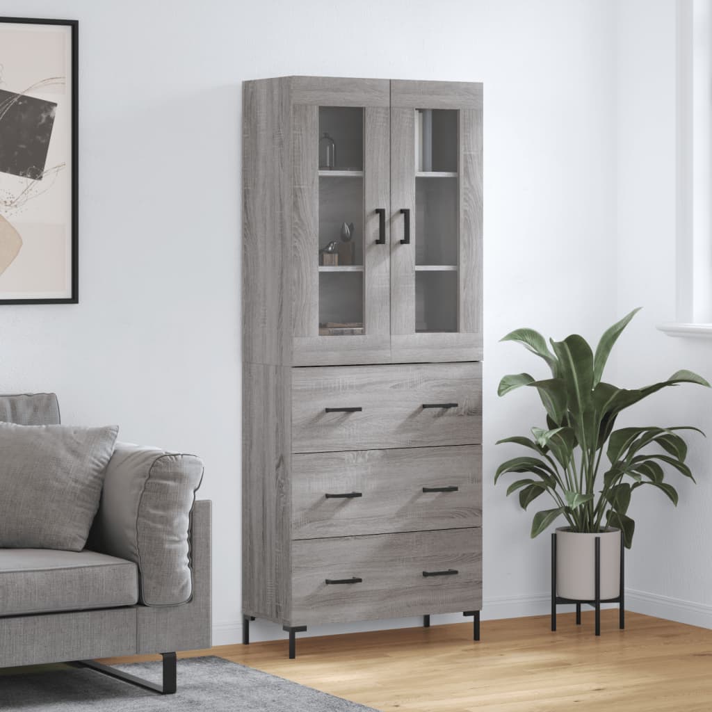 Highboard 69.5x34x180 cm Engineered Wood 3 Drawers Grey sonoma