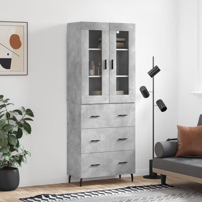 Highboard 69.5x34x180 cm Engineered Wood 3 Drawers Concrete grey
