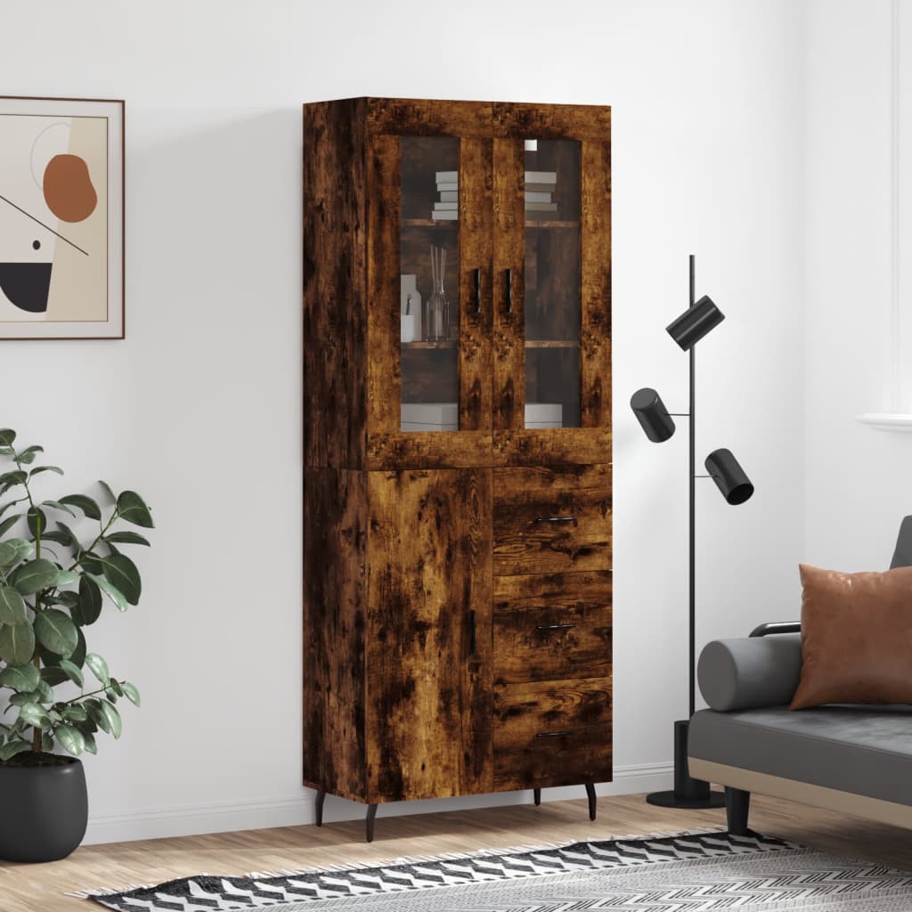 Highboard 69.5x34x180 cm Engineered Wood 1 Door 3 Drawers Smoked oak