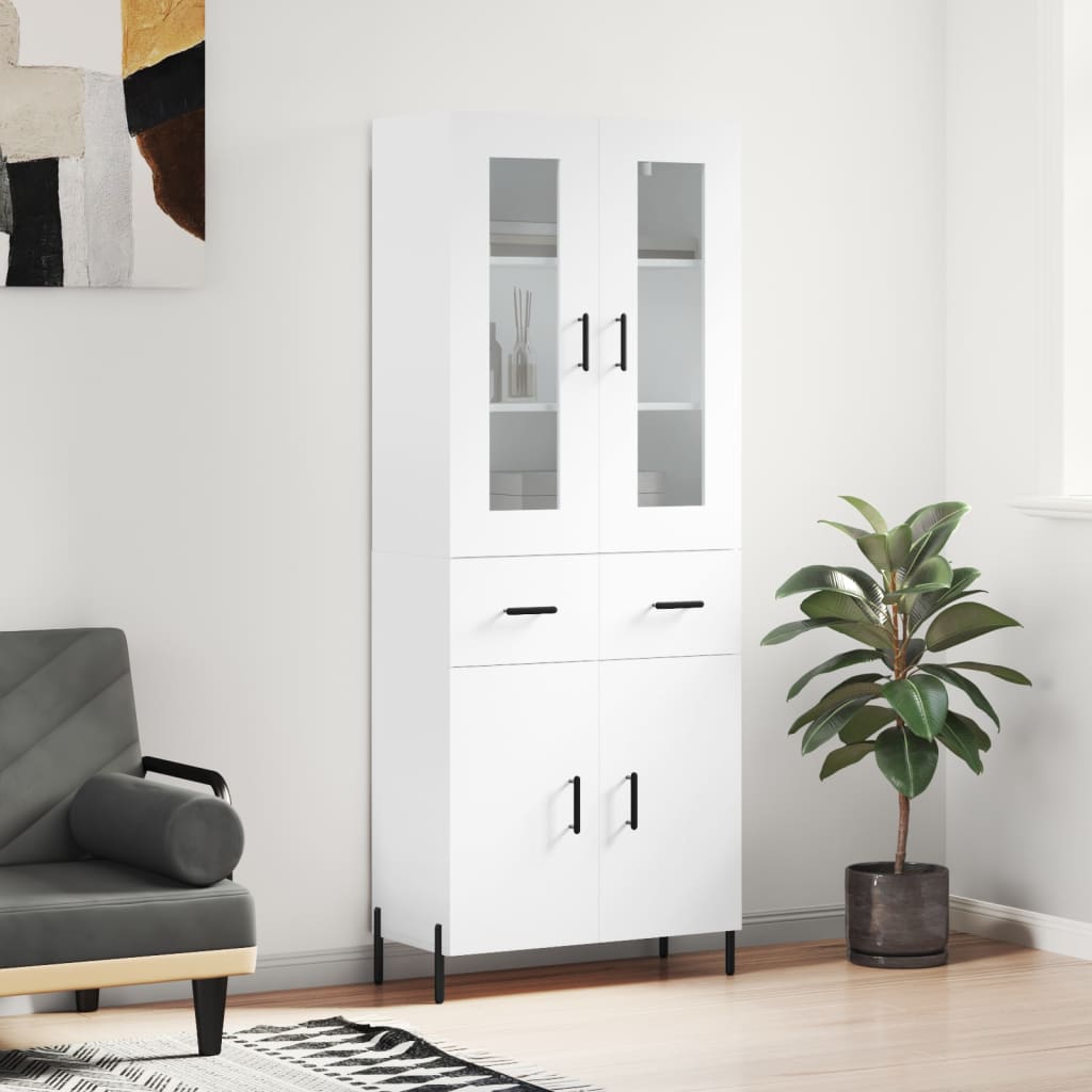 Highboard 69.5x34x180 cm Engineered Wood 2 Doors 2 Drawers White