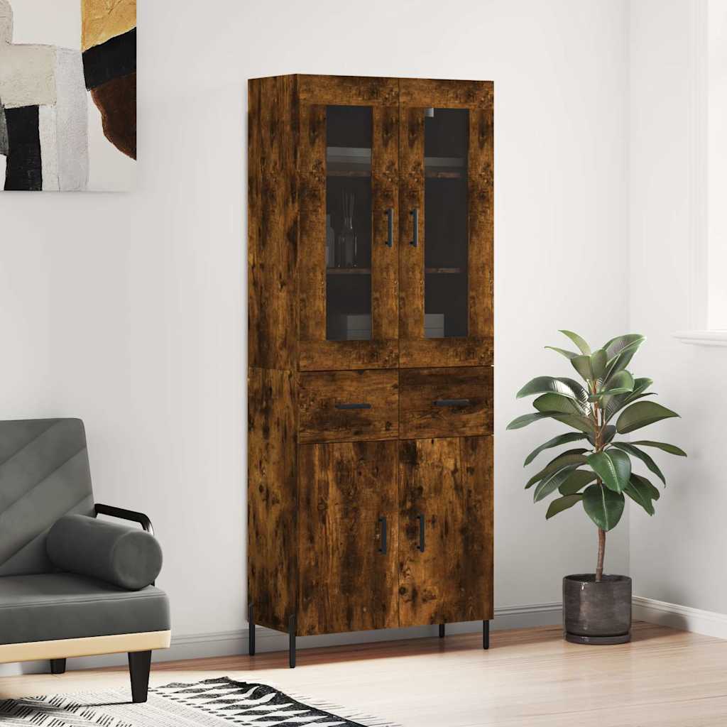 Highboard 69.5x34x180 cm Engineered Wood 2 Doors 2 Drawers Smoked oak
