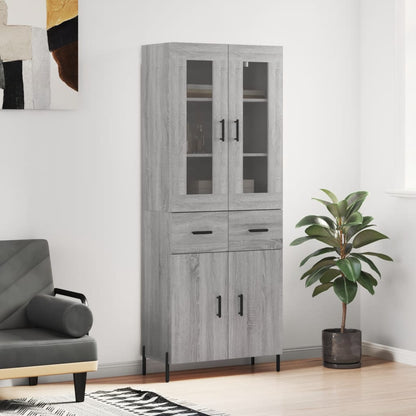 Highboard 69.5x34x180 cm Engineered Wood 2 Doors 2 Drawers Grey sonoma