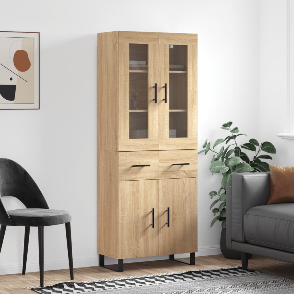 Highboard 69.5x34x180 cm Engineered Wood 2 Doors 2 Drawers Sonoma oak