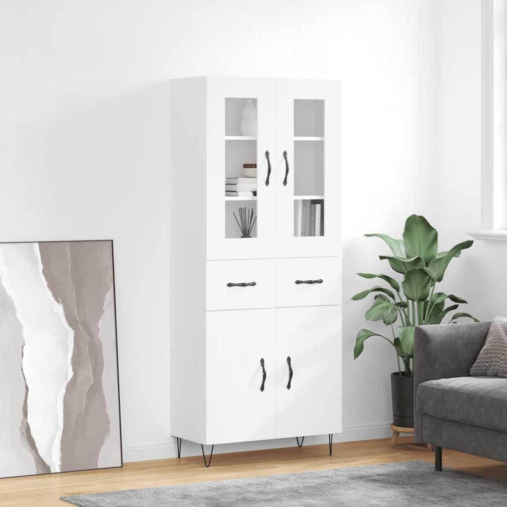 Highboard 69.5x34x180 cm Engineered Wood 2 Doors 2 Drawers White