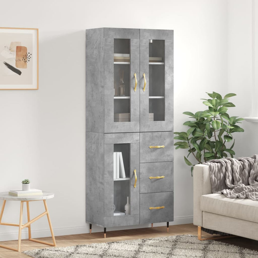 vidaXL Highboard 69.5x34x180 cm Engineered Wood 1 Glass Door 3 Drawers