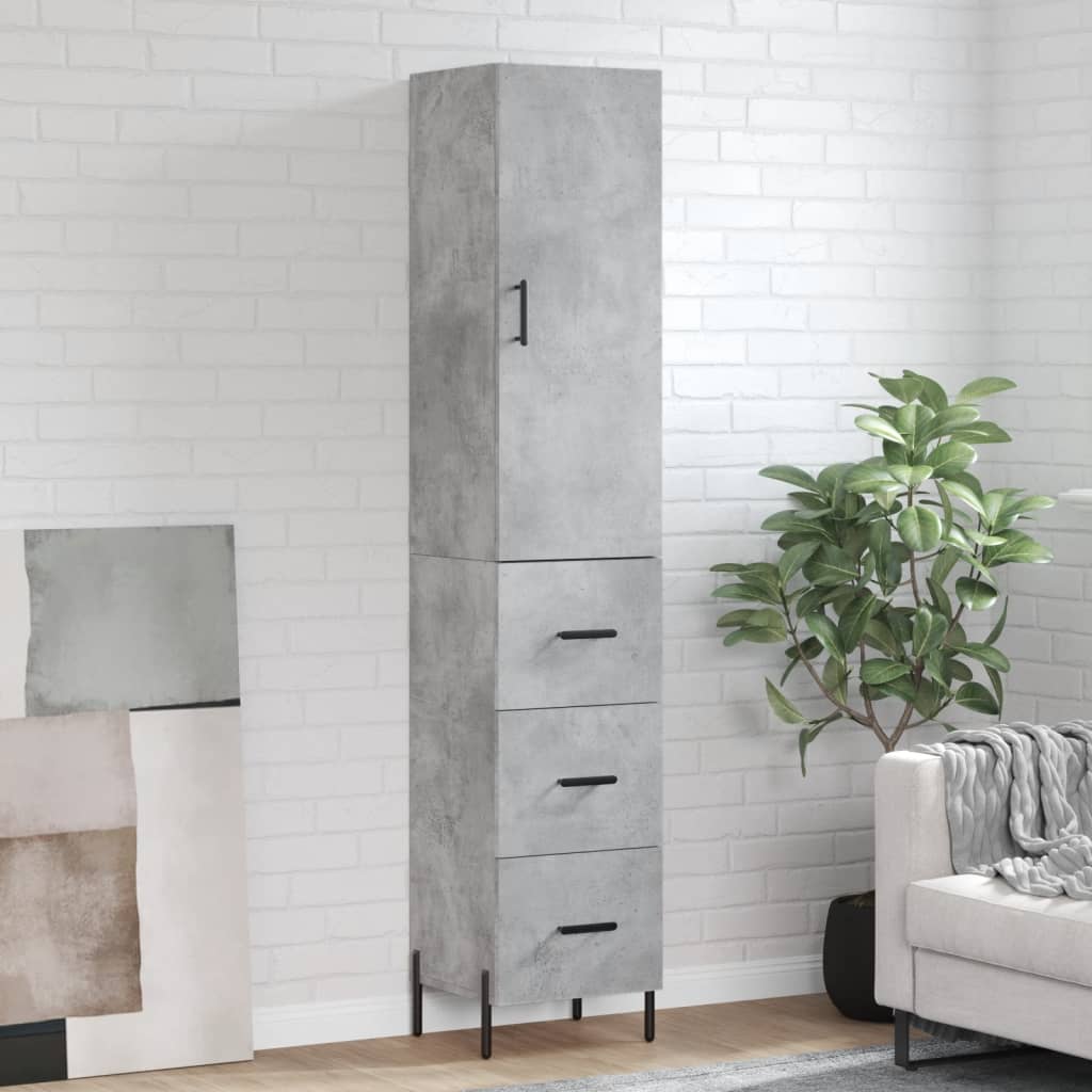 Highboard 34.5x34x180 cm Engineered Wood 3 Drawers Concrete grey