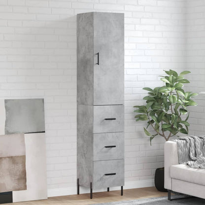 Highboard 34.5x34x180 cm Engineered Wood 3 Drawers Concrete grey
