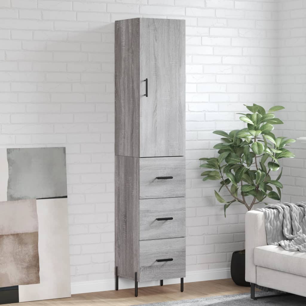 Highboard 34.5x34x180 cm Engineered Wood 3 Drawers Grey sonoma