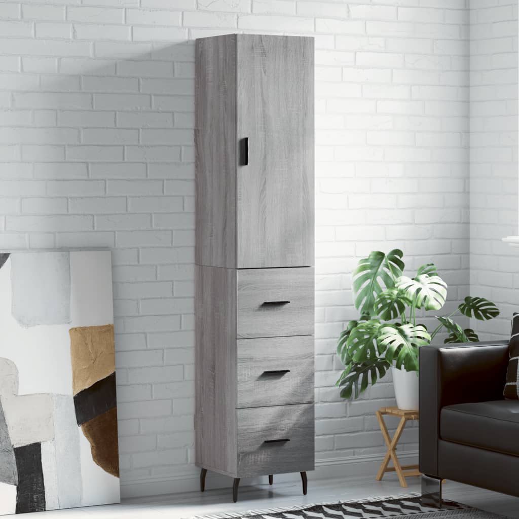 Highboard 34.5x34x180 cm Engineered Wood 3 Drawers Grey sonoma