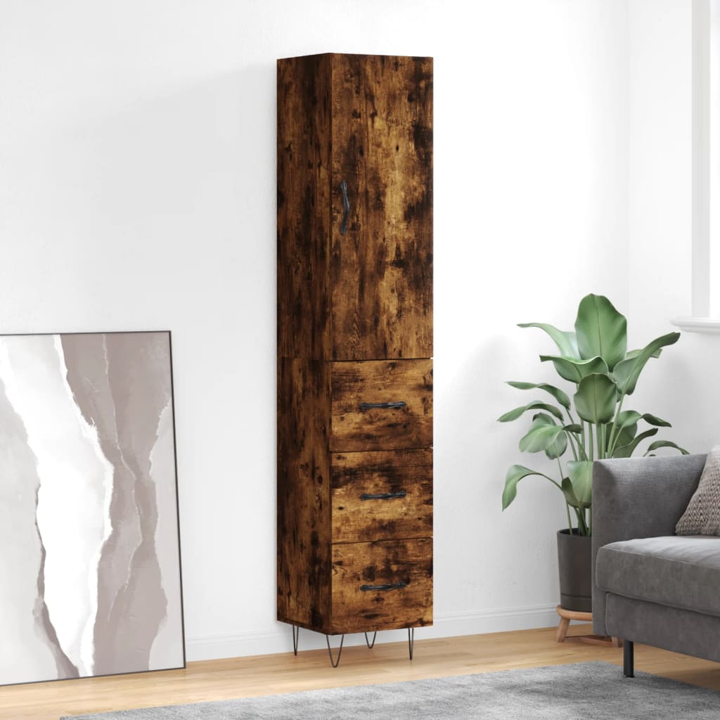 Highboard 34.5x34x180 cm Engineered Wood 3 Drawers Smoked oak