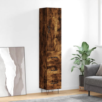 Highboard 34.5x34x180 cm Engineered Wood 3 Drawers Smoked oak