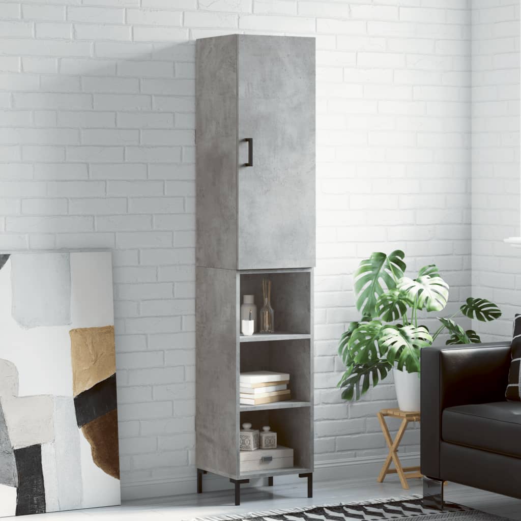 Highboard 34.5x34x180 cm Engineered Wood 3 Shelves Concrete grey