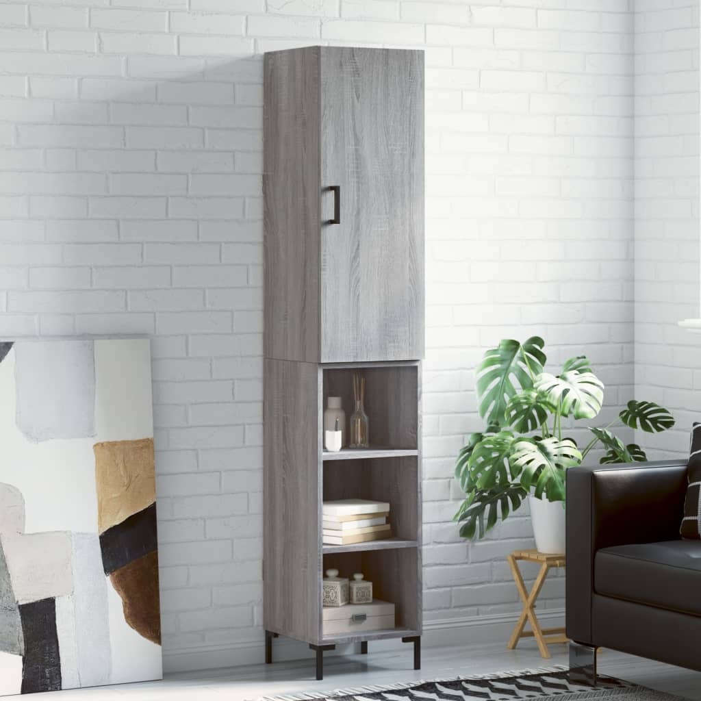 Highboard 34.5x34x180 cm Engineered Wood 3 Shelves Grey sonoma