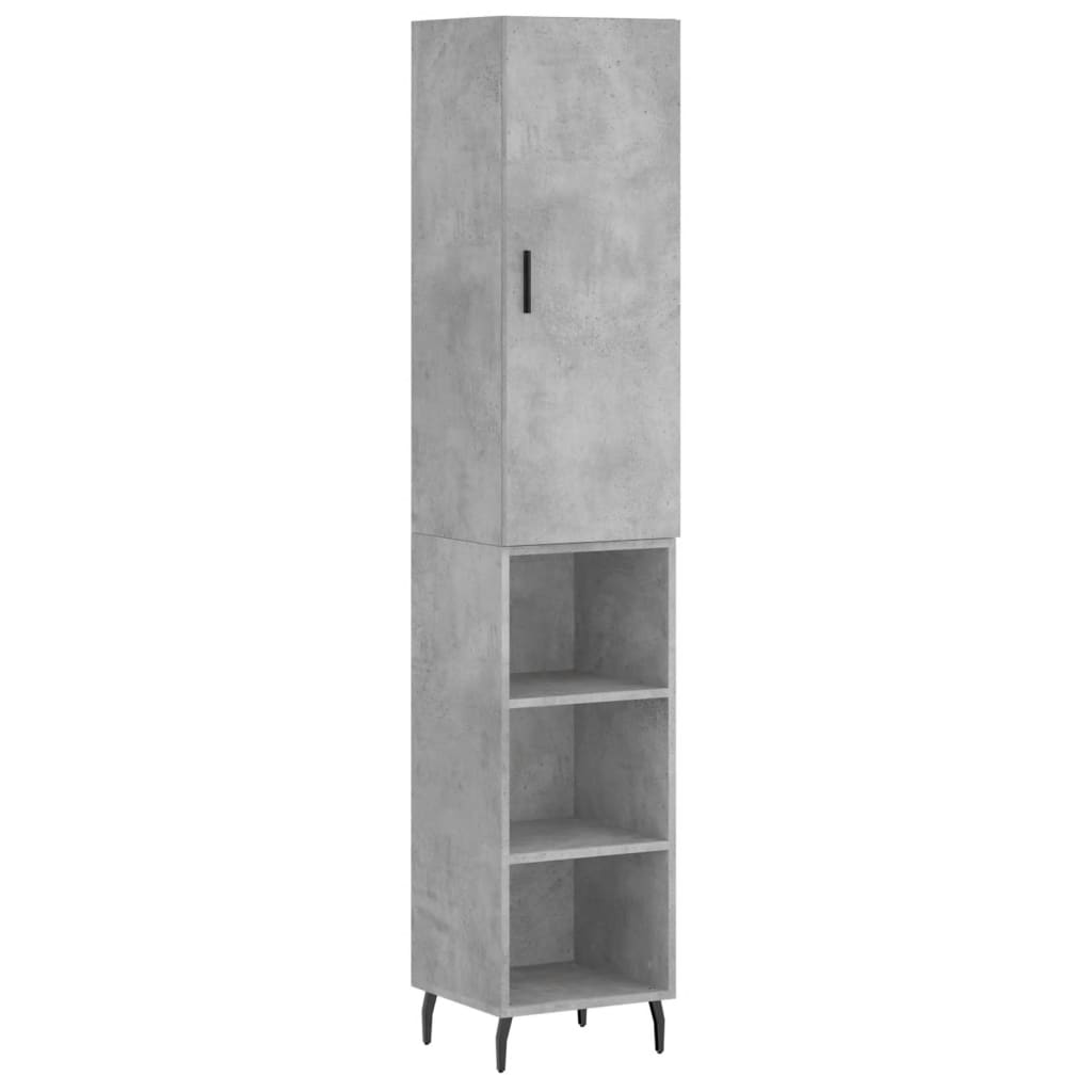 Highboard 34.5x34x180 cm Engineered Wood 3 Shelves Concrete grey