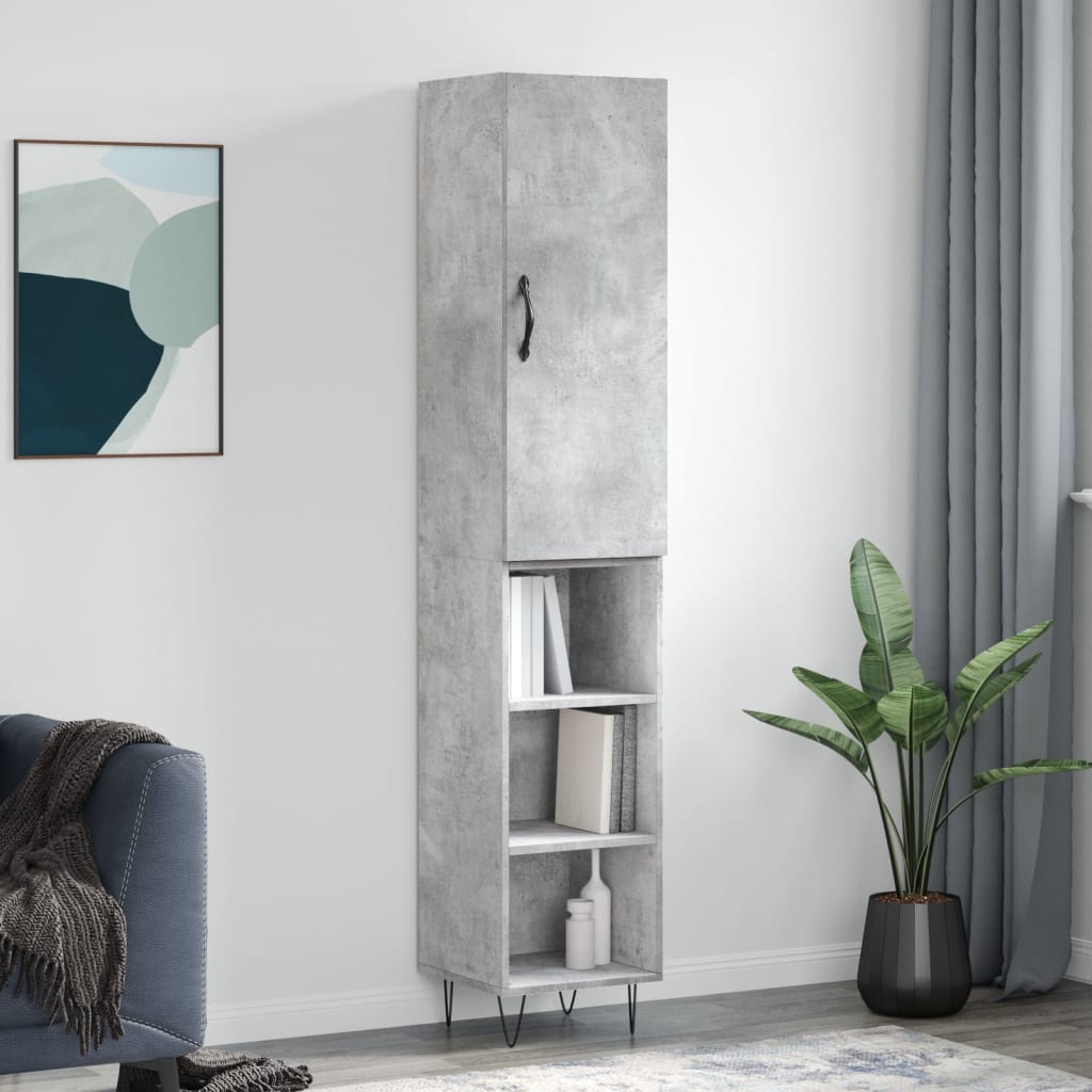 Highboard 34.5x34x180 cm Engineered Wood 3 Shelves Concrete grey