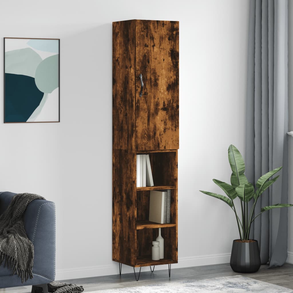 Highboard 34.5x34x180 cm Engineered Wood 3 Shelves Smoked oak