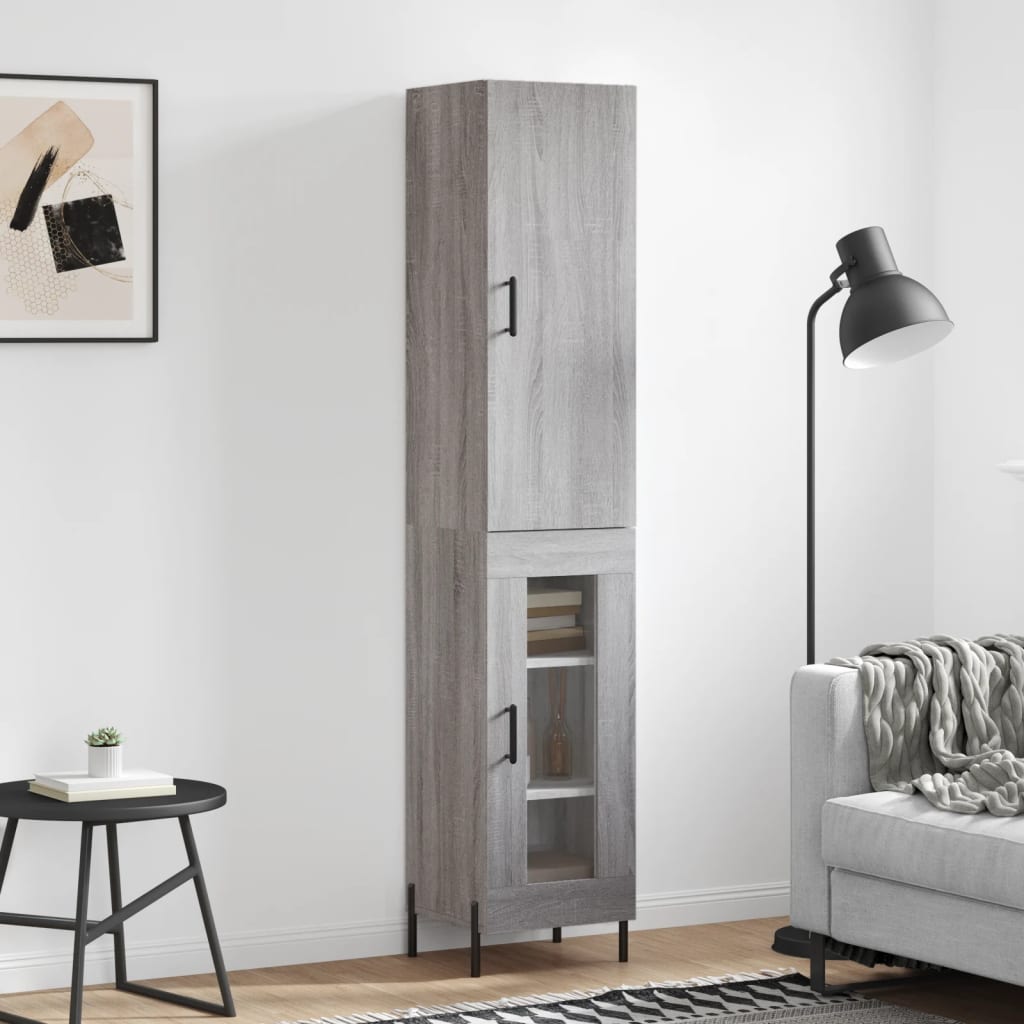 Highboard 34.5x34x180 cm Engineered Wood 1 Glass Door Grey sonoma