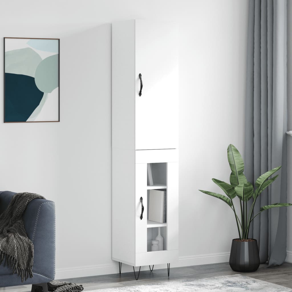 Highboard 34.5x34x180 cm Engineered Wood 1 Glass Door White