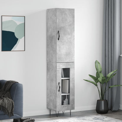 Highboard 34.5x34x180 cm Engineered Wood 1 Glass Door Concrete grey