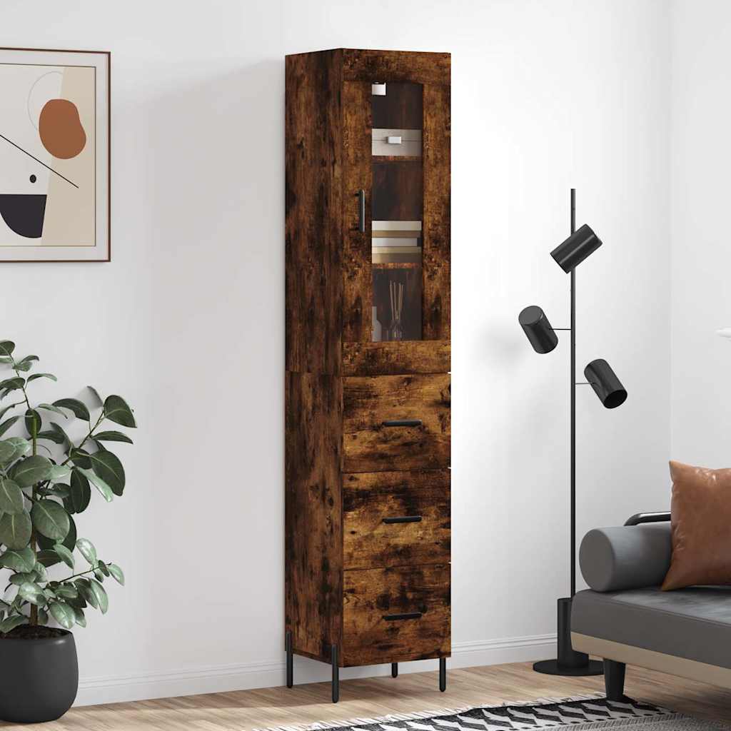 Highboard 34.5x34x180 cm Engineered Wood 3 Drawers Smoked oak