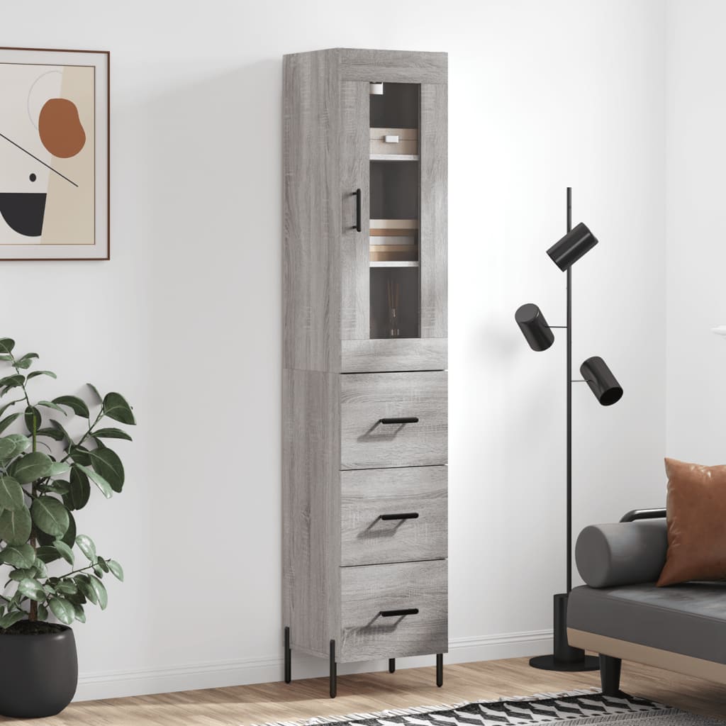 Highboard 34.5x34x180 cm Engineered Wood 3 Drawers Grey sonoma