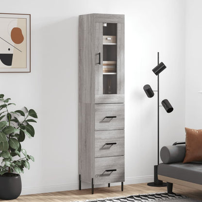 Highboard 34.5x34x180 cm Engineered Wood 3 Drawers Grey sonoma