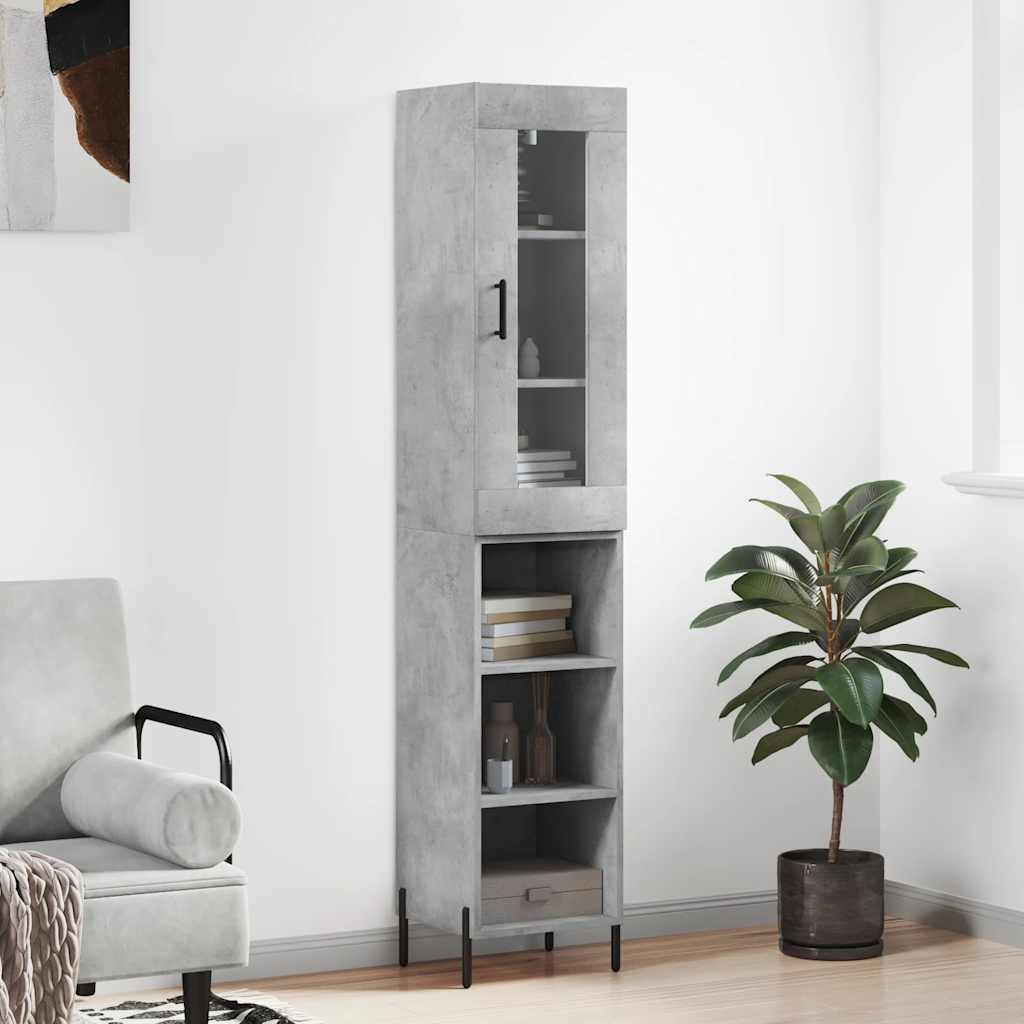 Highboard 34.5x34x180 cm Engineered Wood 3 Shelves Concrete grey