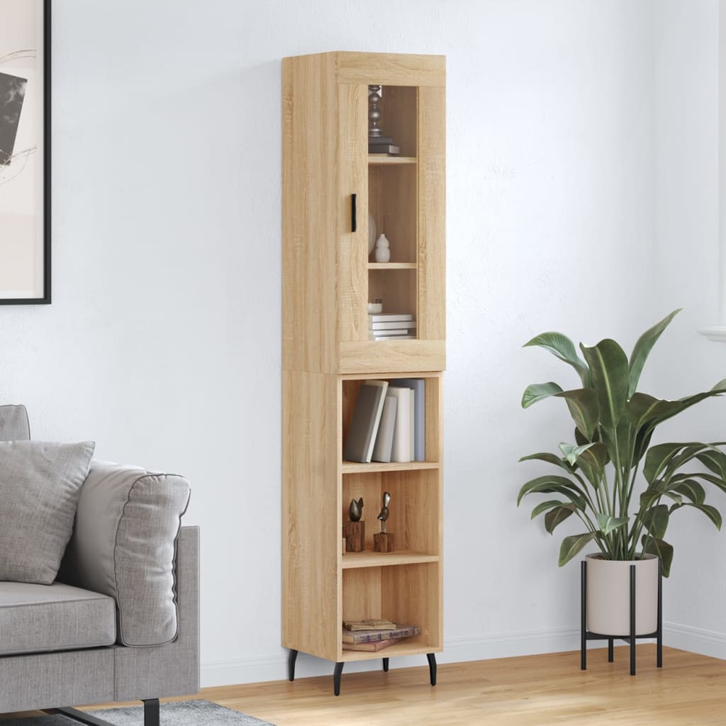 Highboard 34.5x34x180 cm Engineered Wood 3 Shelves Sonoma oak