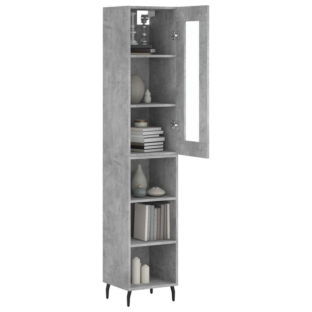 Highboard 34.5x34x180 cm Engineered Wood 3 Shelves Concrete grey