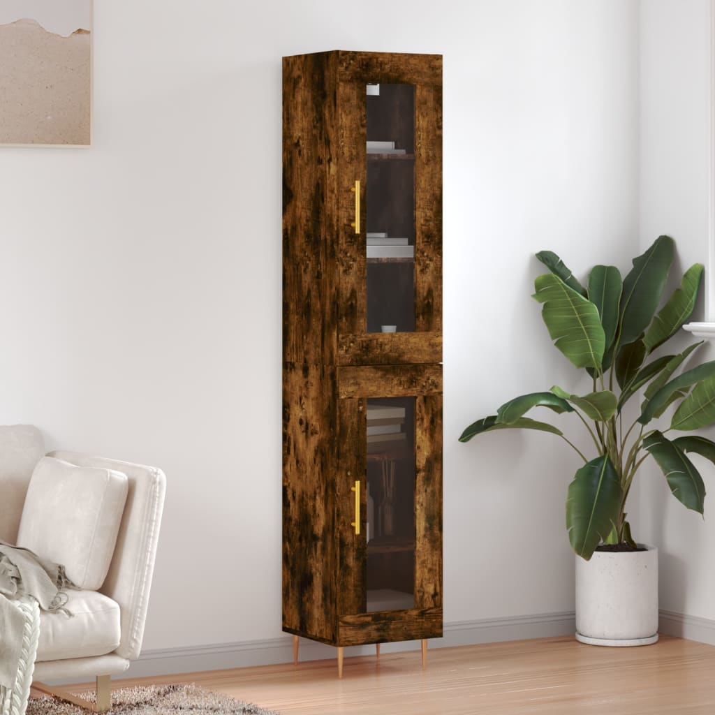 Highboard 34.5x34x180 cm Engineered Wood 1 Glass Door Smoked oak