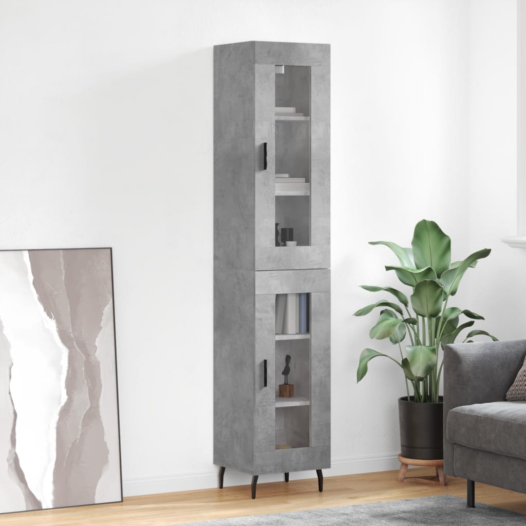 Highboard 34.5x34x180 cm Engineered Wood 1 Glass Door Concrete grey