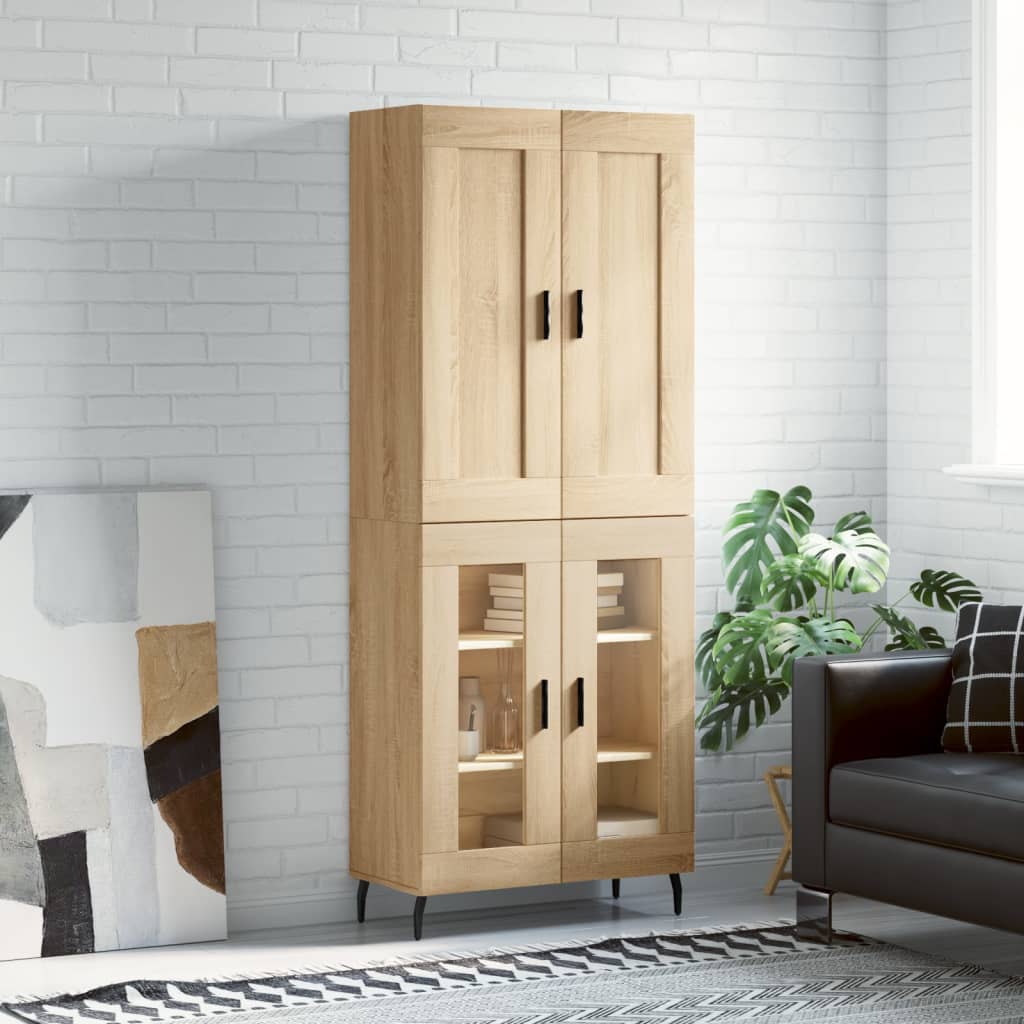 Highboard 69.5x34x180 cm Engineered Wood 2 Glass Doors Sonoma oak