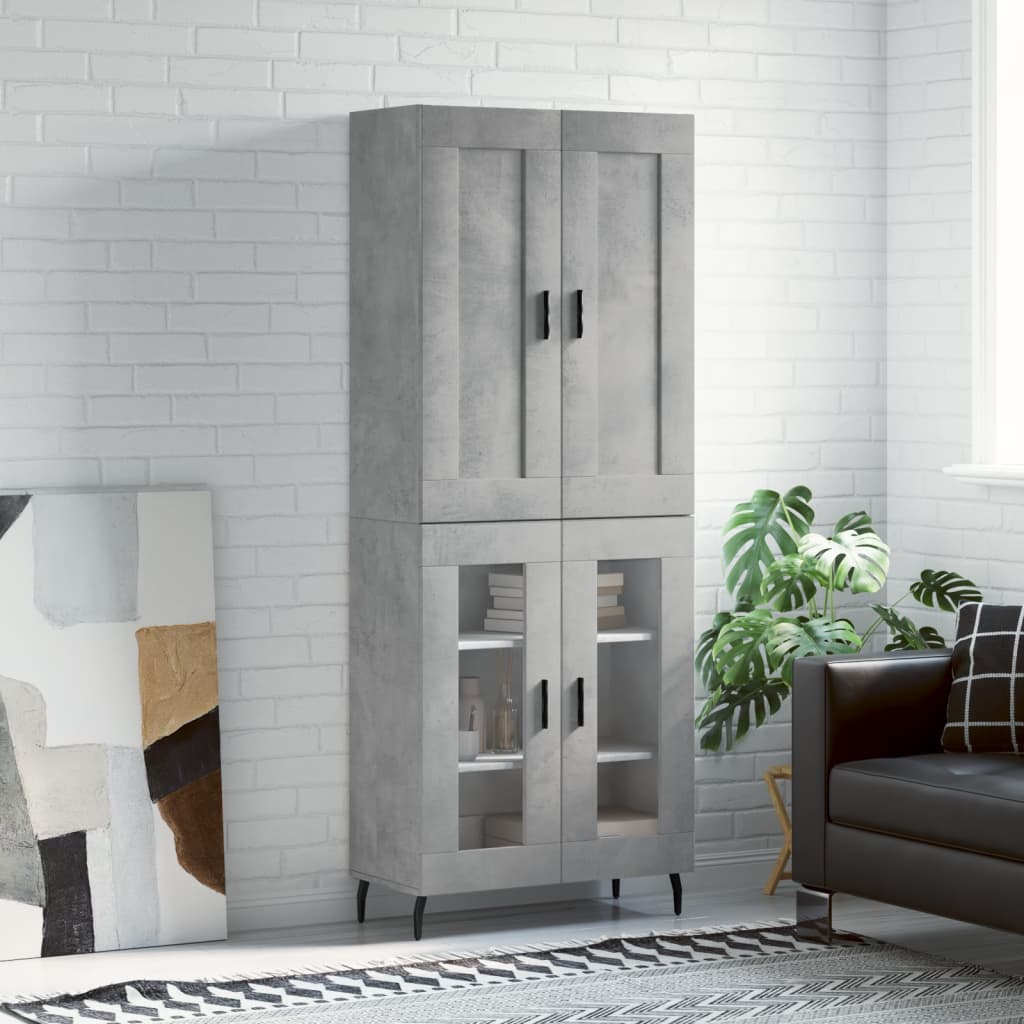 Highboard 69.5x34x180 cm Engineered Wood 2 Glass Doors Concrete grey