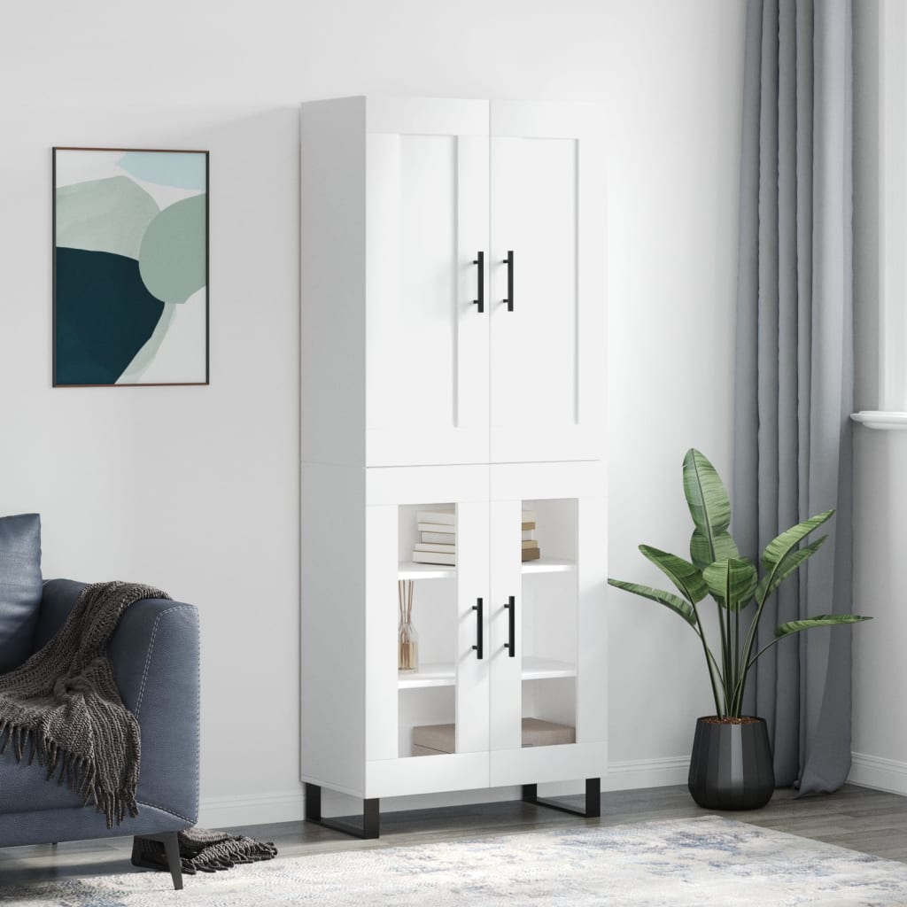 Highboard 69.5x34x180 cm Engineered Wood 2 Glass Doors White